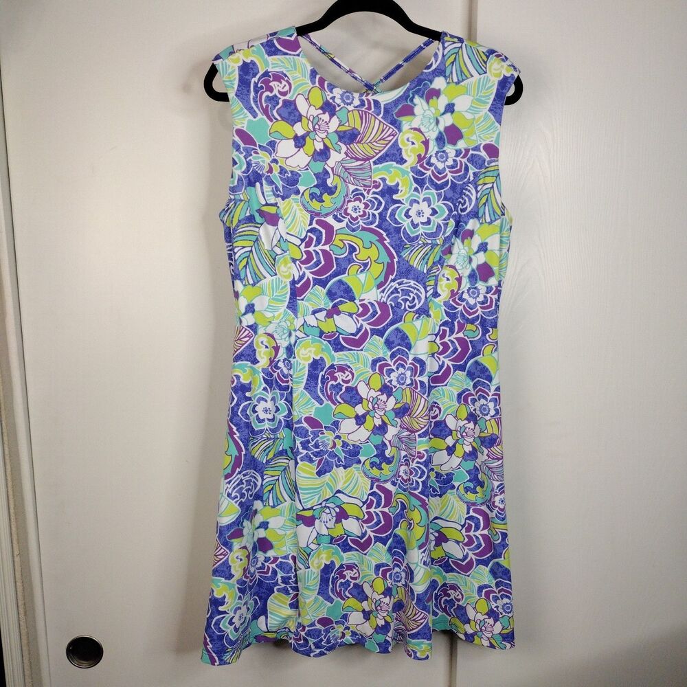 Title Nine Athletic Sport Diamalete Dress Sz Large Floral Pocket Stretch Spandex